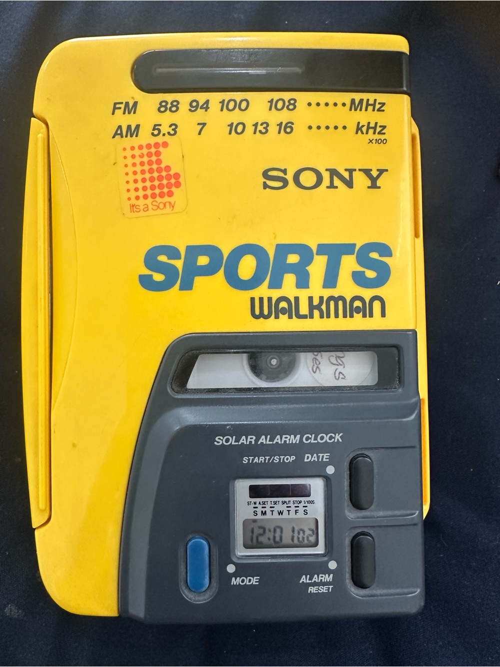 Vintage Sony Sports Walkman - Yellow Portable Cassette Player with Radio & Alarm